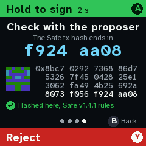 Check with the proposer: the Safe tx hash ends in f924 aa08, with its blockie.
